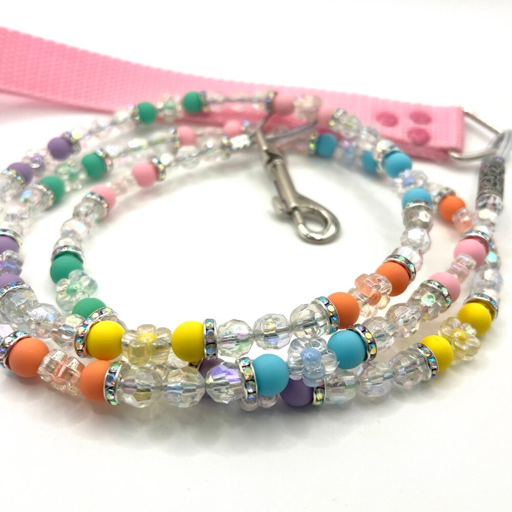 Dog Leash - Beaded - Boujee - Sparkly - Pastel Beads - Handmade